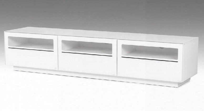 Vgbbsj8202-wht Modrest Landon 84" Tv Stand With 3 Electrical Wire Holes 3 Drawers Tempered Glass And Metal Legs In