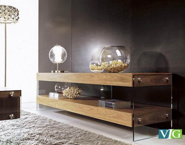 Vgcnaurawal-tv Modrest Aura 73" Floating Tv Stand With 2 Shelves And Glass Legs In Walnut