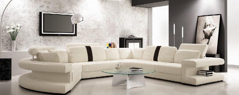 Vgev6123 Divani Casa Sectional Sofa With 3 Headrests Left Facing Chaise And Bonded Leather Upholstery In White With Black