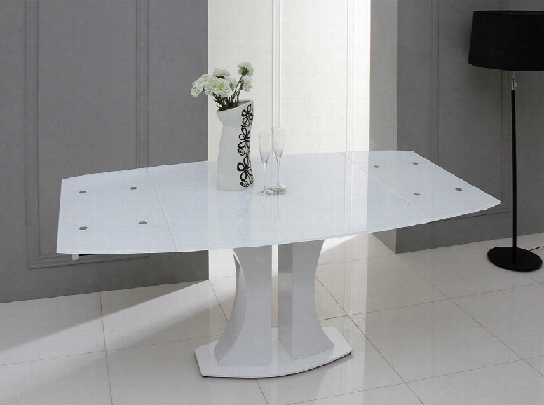 Vggu2331xt-wht Modrest Split Extendable Dining Table With Tinted Glass Top In White