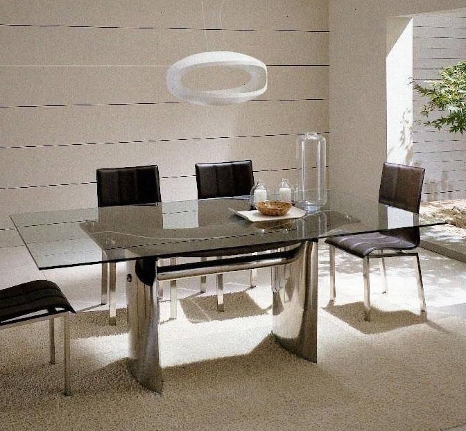 Vgguwaves Modrest Waves 82" Rectangular Dining Table With Glass Top And Polished Metal