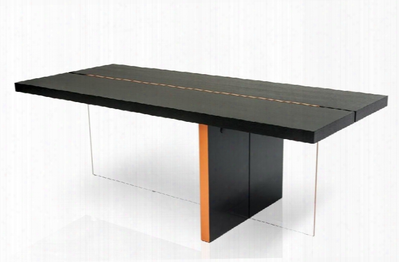 Vghb167t Modrest Vision 87" Floating Dining Table With Clear Acrylic Base Orange Accents And Wood Veneer In Black Oak