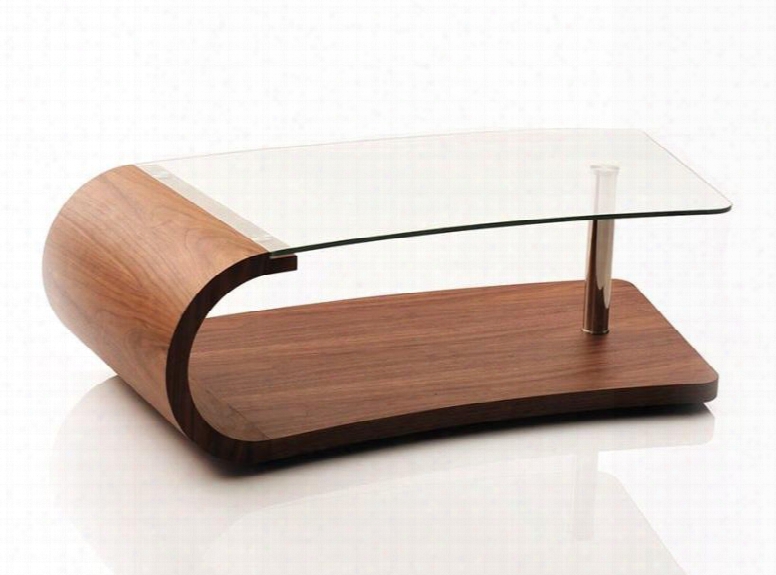 Vghbch01a Modrest Wren 49" Coffee Table With 1 Bottom Shelf Clear Tempered Glass Rise To The ~ Of Stainless Steel Support And Mdf In Walnut