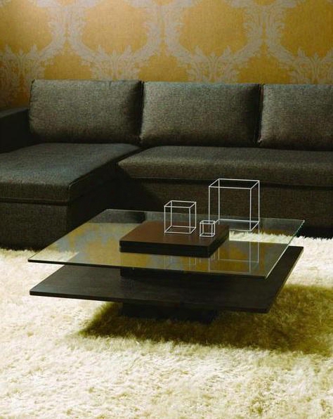 Vghbhk22a-blk Modrest Emulsion 39" Square Coffee Table With Two Tiersdesign And Storage Slot In Lsck Oak Gloss