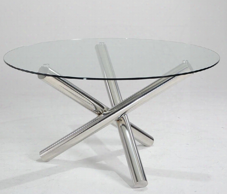 Vglet08trans Modrest Frau 54" Round Dining Table With Stainless Steel Legs And Clear Glass