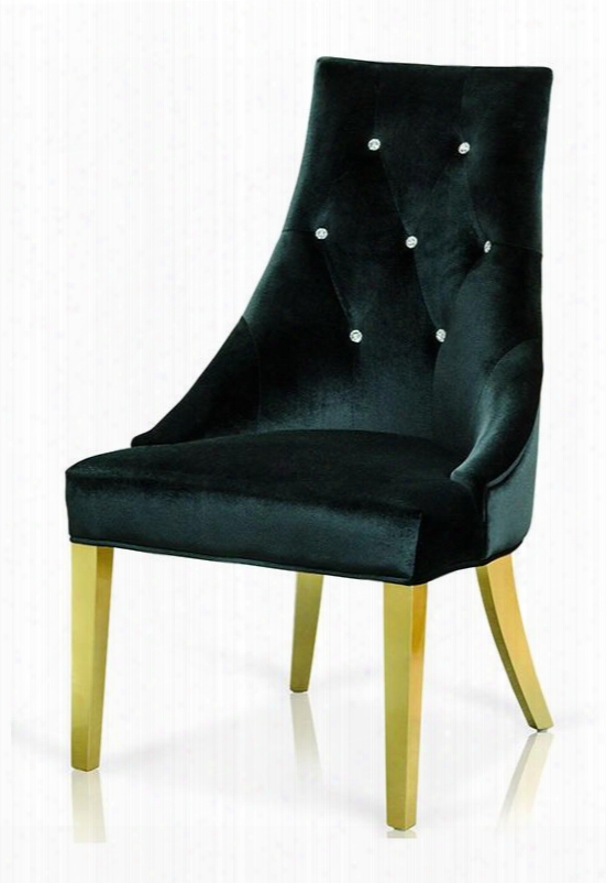 Vgunaa031-blkgld A&x Charlotte Dining Chair With Crystal Back Tufts Flared Tapered Legs And Velour Fabric Upholstery In