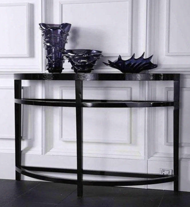 Vgunaa601-120 A&x Half Moon Console Table With Crocodile Texture In Black