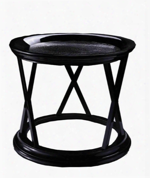 Vgunaa862-60 A&x Royal 24" Round End Table With High Gloss Crocodile Texture In Black