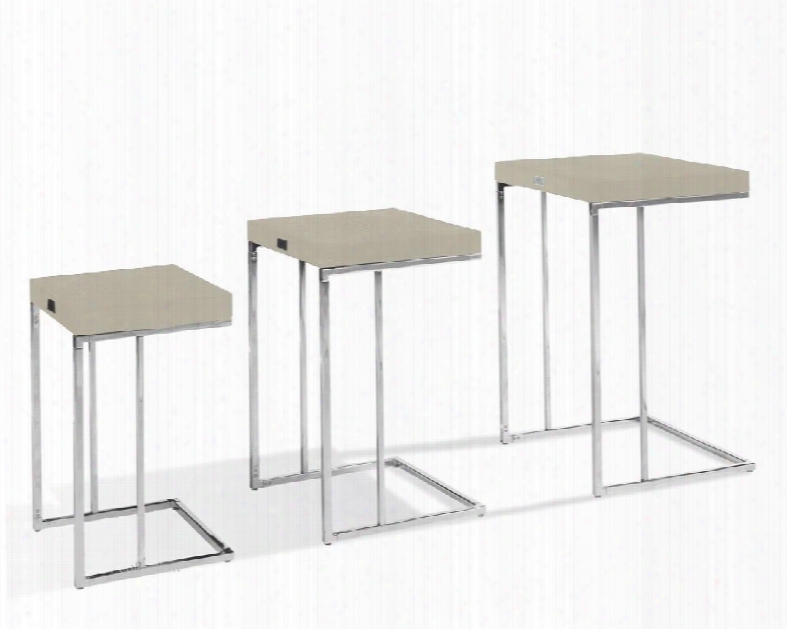 Vgunak855-cmp A&x Amelia End Table Set With Laser-cut Crocodile Texture Pattern And Stainless Steel Legs In
