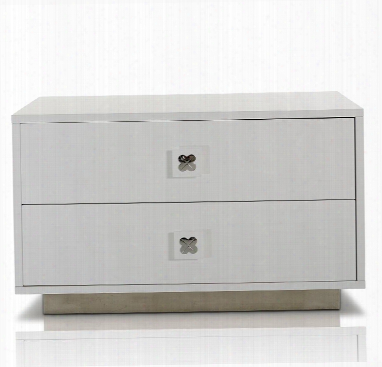 Vgunaw324-80 A&x Monica 31" Nightstand With 2 Drawers Stainless Steel Handles And Base In White Glossy