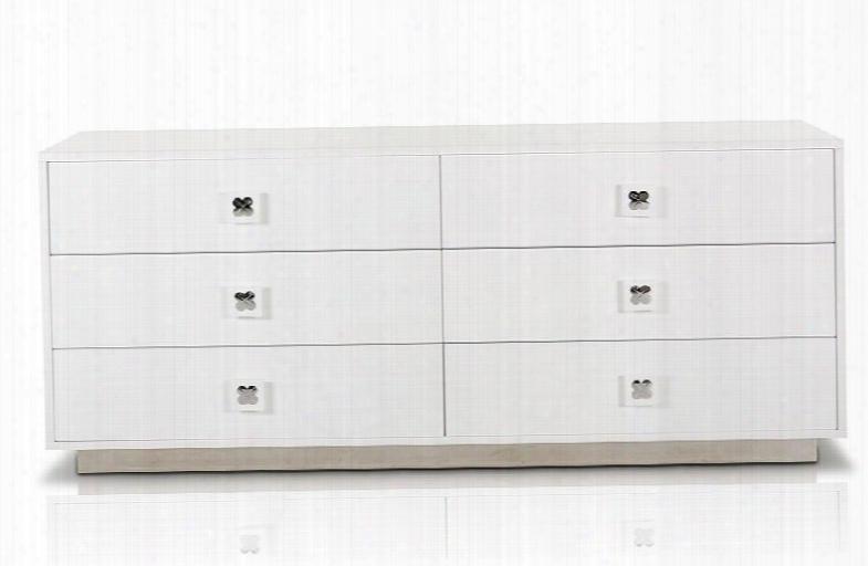 Vgunaw421-159 A&x Monica 63" Dresser With 6 Drawers Stainless Steel Handles And Base In White Glossy
