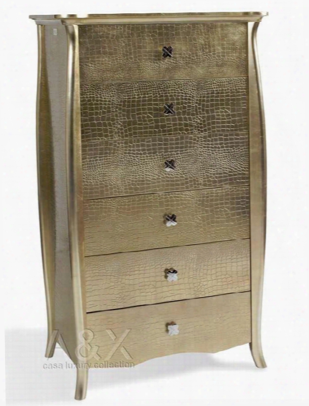 Vgunaw554-76 A&x Imperial Chest With 6 Drawers Crocodile Texture And Decorative Hardware In Gold