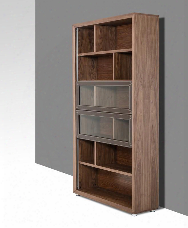 Vgvcbf082-3 Modrest Lincoln 47" Bookcase With 5 Shelves With Partitions And 2 Doors With Glass In Walnut