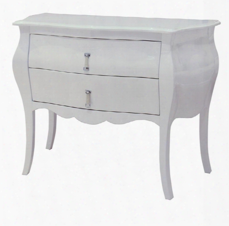 Vgwc8p910 Modrest Ophelia 41" Dresser With 2 Drawers Baroque Elements And Faux Crocodile Leather Handle Strips In White