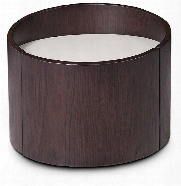 Vgwcc522b Modrest Geneva 21" Circular Nightstand With 1 Drawer And Grey Gloss Top In Brown Oak