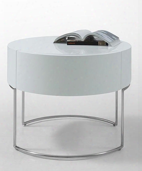Vgwcgacg04 Modrest 21" Round Nightstand With 1 Drawer And Stainless Steel Legs In White High Gloss