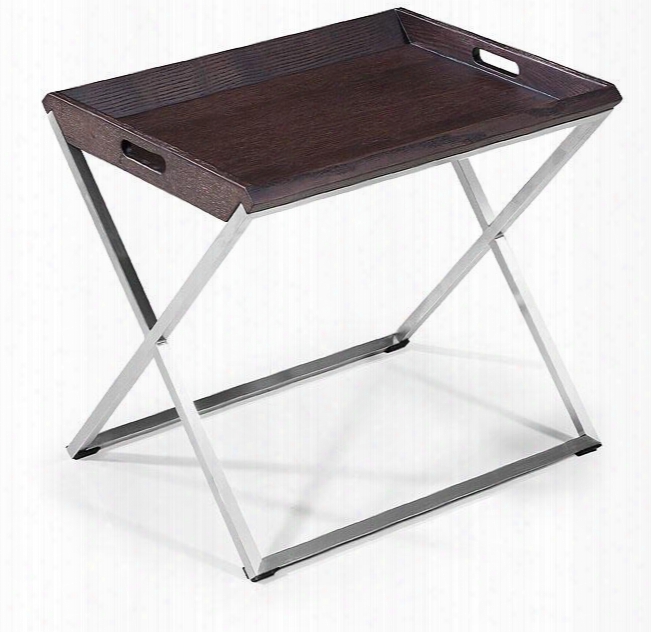 Vgwcp506b Modrest Taranto 19" Rectangular Side Table With Stainless Steel Legs In Brown Oak