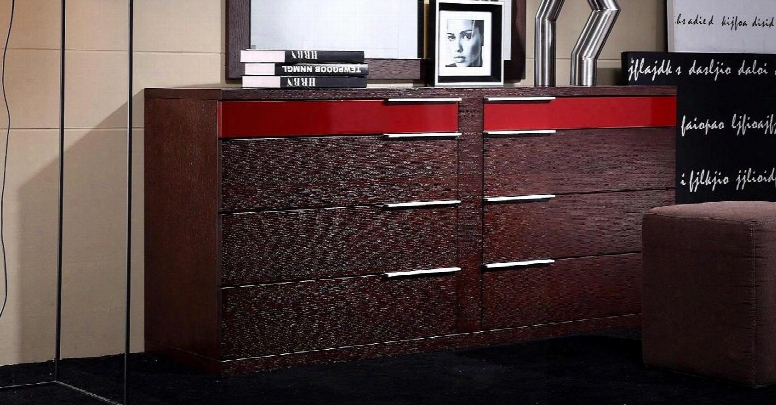 Vgwcrimini-d Modrest Rimini 57" Dresser With 8 Drawers Metal Handles And Veneers Construction In Wenge/red