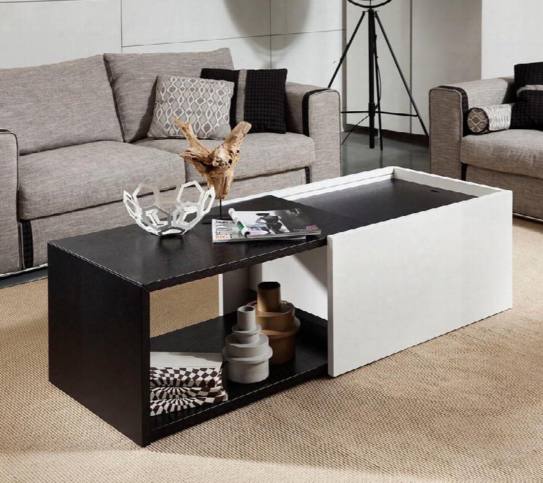 Vgwcvp220a Modrest Elixir 35" Coffee Table With Expandable Feature And Two Tone In Black Oak/white