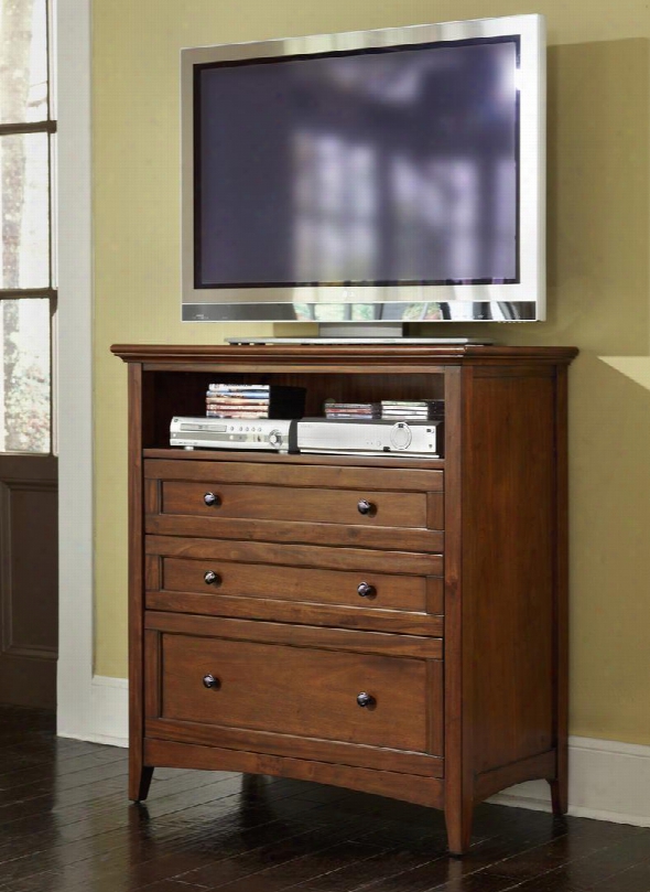 Westlake Wslcb5740 40" 3-drawer Media Chest With Felt Lined Top Drawers Open Shelf With Wire Management And Gunmetal Hardware In Cherry Brown