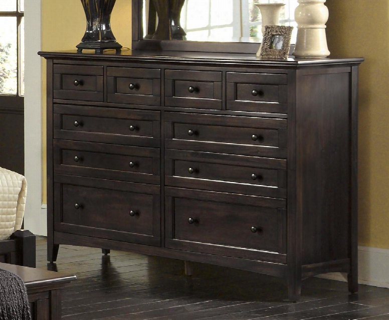 Westlake Wsldm5510 60" 10-drawer Dresser With Full Extension Drawer Glides Felt-lined Top Drawers And Gunmetal Hardware In Dark Mahogany