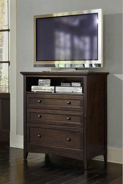 Westlake Wsldm5740 40" 3-drawer Media Chest With Felt Lined Top Drawers Open Shelf With Wire Management And Gunmetal Hardware In Dark Mahogany