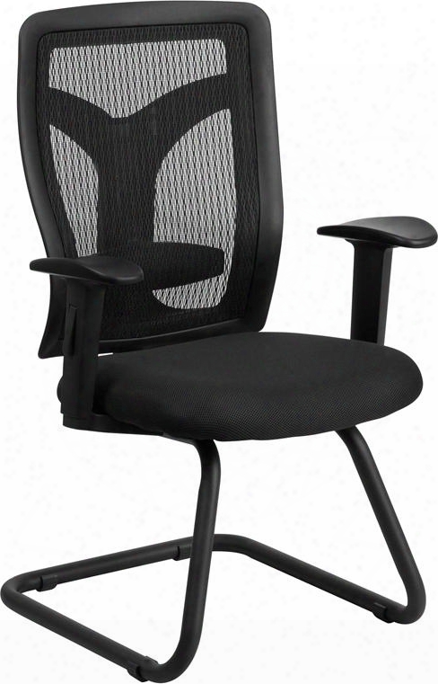 Wl-f065v-mf-a-gg Galaxy Black Mesh Side Arm Chair With Mesh Seat And Adjustable Lumbar