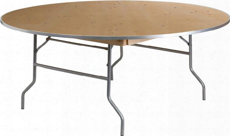 Xa-72-birch-m-gg 72' Round Heavy Duty Birchwood Folding Banquet Table With Metal