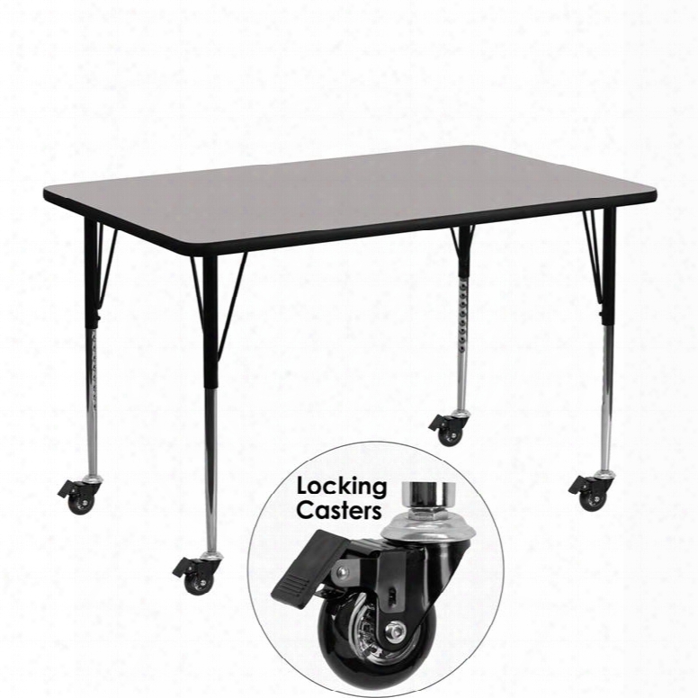 Xu-a2448-rec-gy-h-a-cas-gg Mobile 24'w X 48'l Rectangular Activity Table With 1.25' Thick High Pressure Grey Laminate Top And Standard Height Adjustable