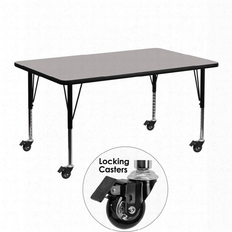 Xu-a2448-rec-gy-h-p-cas-gg Mobile 24'w X 48'l Rectangular Activity Table With 1.25' Thick High Pressure Grey Laminate Top And Height Adjustable Pre-school