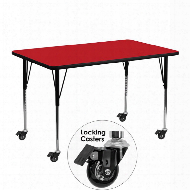 Xu-a2448-rec-red-h-a-cas-gg Mobile 24'w X 48'l Rectaangular Activity Table With 1.25' Thick High Pressure Red Laminate Top And Standard Height Adjustable