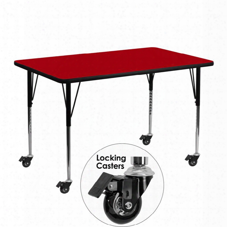 Xu-a2448-rec-red-t-a-cas-gg Mobile 24'w X 48'l Rectangular Activity Table With Red Thermal Fused Laminate Top And Standard Height Adjustable