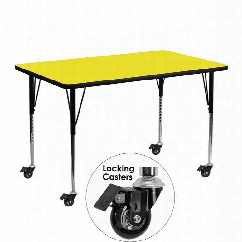 Xu-a2448-rec-yel-h-a-cas-gg Mobile 24'w X 48'l Rectangular Activity Table With 1.25' Thick High Pressure Yellow Laminate Top And Standard Heeight Adjustable