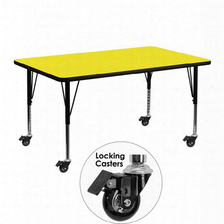 Xu-a2448-rec-yel-h-p-cas-gg Mobile 24'w X 48'l Rectangular Activity Table With 1.25' Thick High Pressure Yellow Laminate Top And Height Adjustable