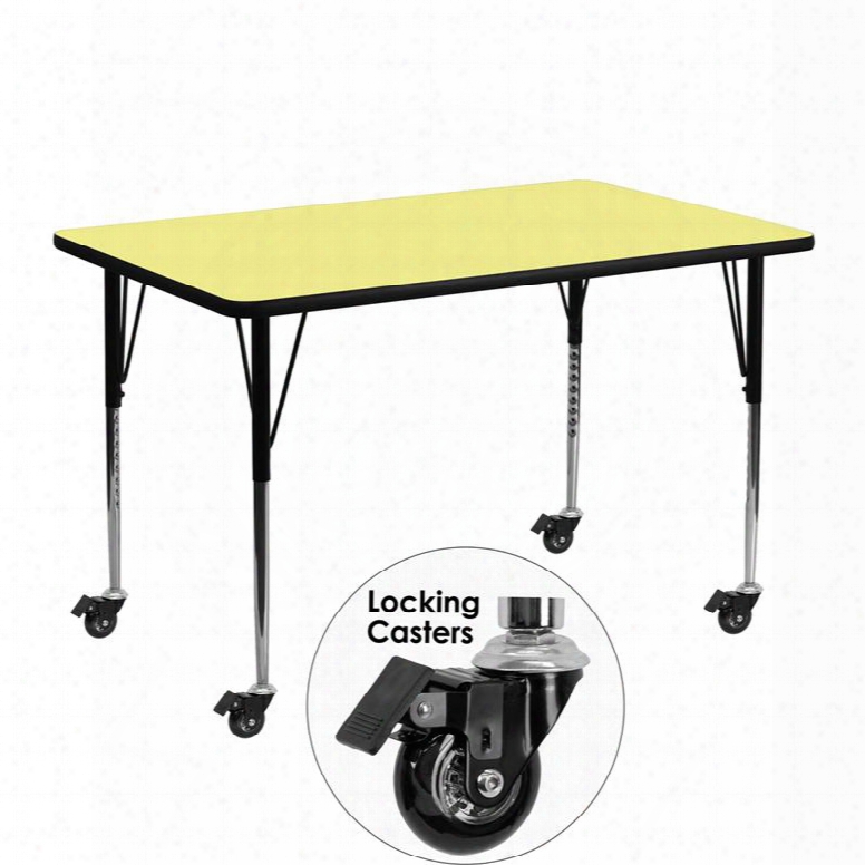 Xu-a2448-rec-yel-t-a-cas-gg Mobile 24'w X 48'l Rectangular  Activity Table With Yellow Thermal Fused Alminate Top And Standard Height Adjustable