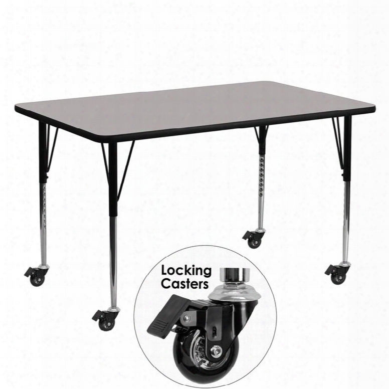 Xu-a2460-rec-gy-h-a-cas-gg Mobile 24'w X 60'l Rectangular Activity Table With 1.25' Thick High Pressure Grey Laminate Top And Standard Height Adjustable