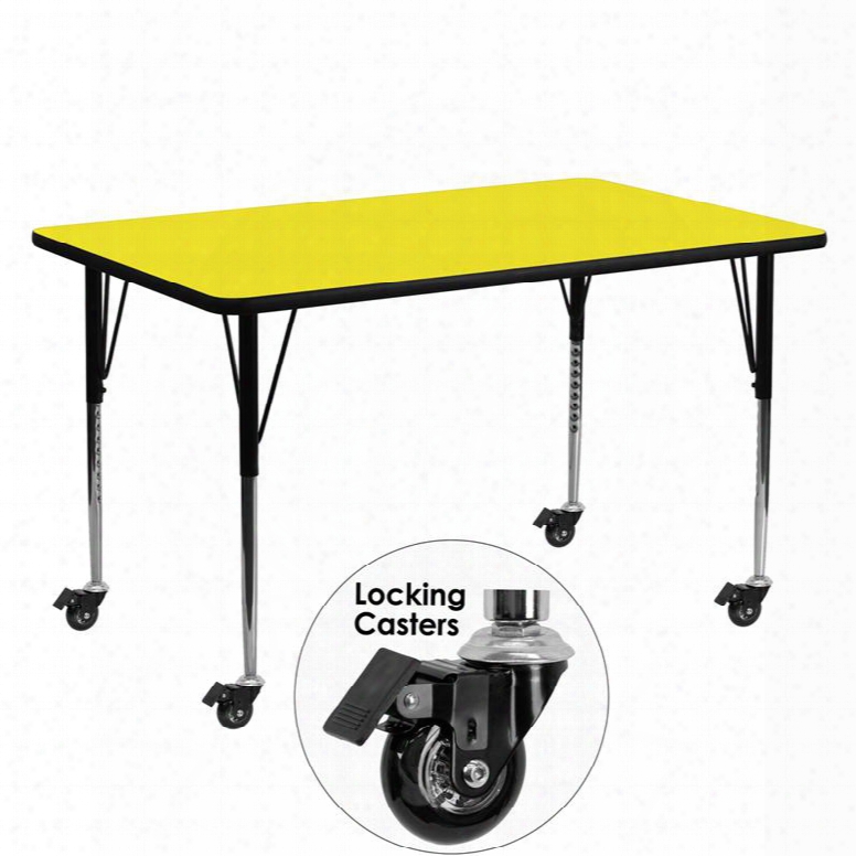 Xu-a2460-rec-yel-h-a-cas-gg Mobile 24'w X 60'l Rectangular Activity Table With 1.25' Thick High Pressure Yellow Laminate Top And Standard Height Adjustable