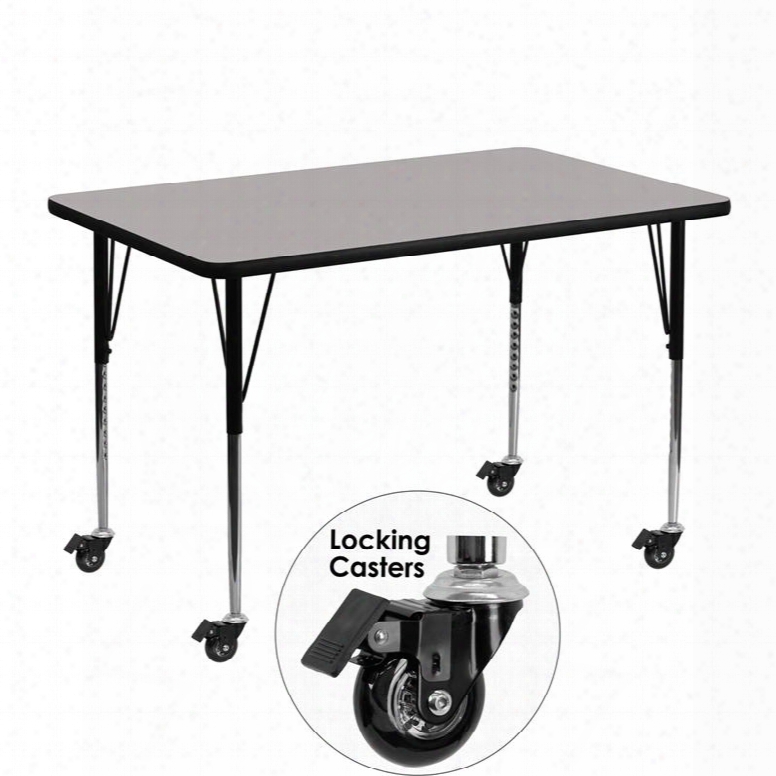 X U-a3048-rec-gy-h-a-cas-gg Mobile 30'w X 48'l Rectangular Activity Table With 1.25' Thick High Pressure Grey Laminate Top And Standard Height Adjustable