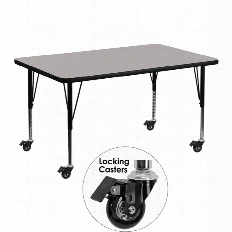 Xu-a3048-rec-gy-h-p-cas-gg Mobile 30'w X 48'l Rectangular Activity Table With 1.25't Hick High Pressure Grey Laminate Top And Height Adjustable Pre-school