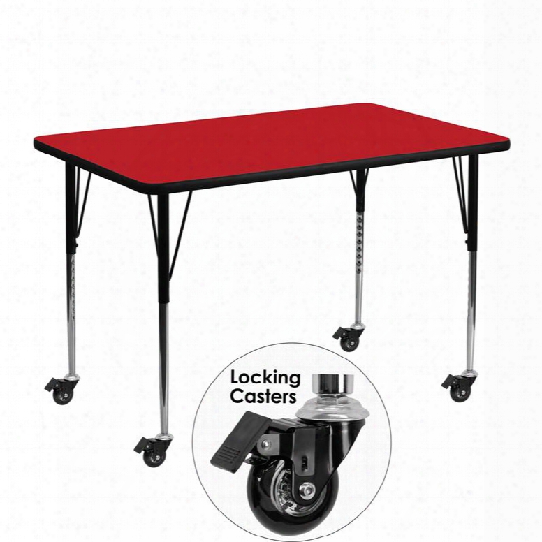 Xu-a3048-rec-red-h-a-cas-gg Mobile 30'w X 48'l Rectangular Activity Table With 1.25 Thick High Pressure Red Laminate Top And Standard Height Adjustable