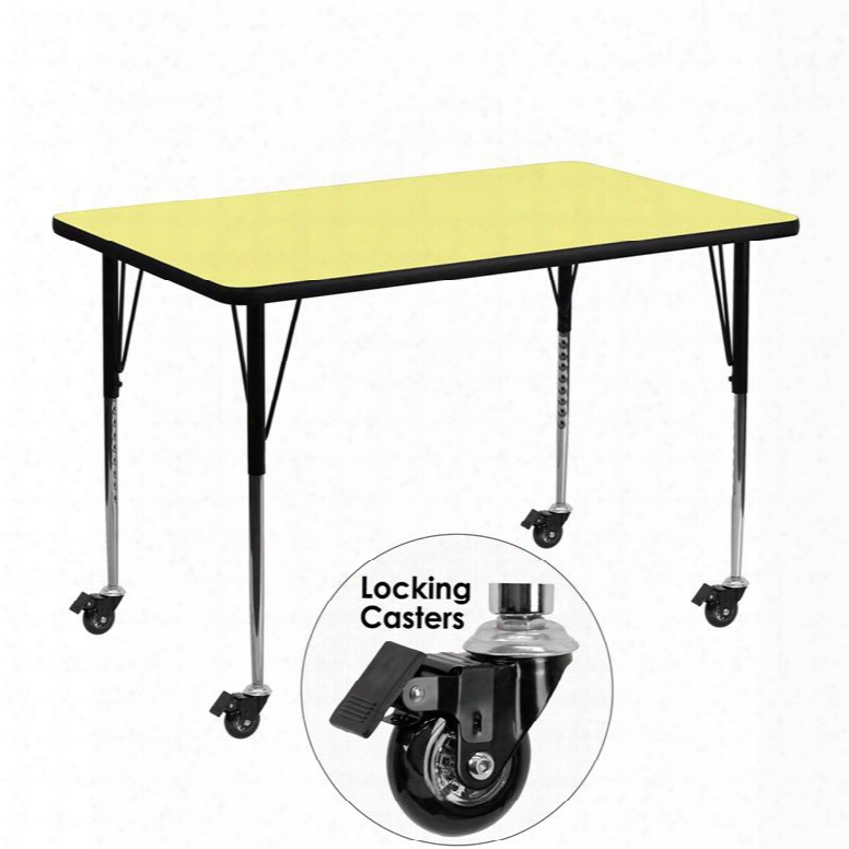Xu-a3048-rec-yel-t-a-cas-gg Mobile 30'w X 48'l Rectangular Activity Table With Yellow Thermal Fused Laminate Top And Standard Height Adjustable