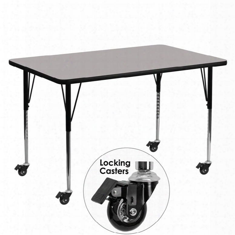 Xu-a3060-rec-gy-h-a-cas-gg Mobile 30'w X 60'l Rectangular Activity Table With 1.25' Thick High Pressure Grey Laminate Top And Standard Height Adjustable