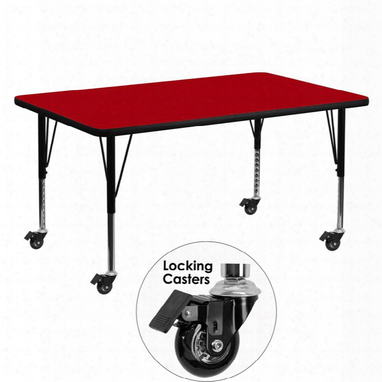 Xu-a3060-rec-red-t-p-cas-gg Mobile 30'w X 60'l Rectangular Activity Table With Red Thermal Fused Laminate Top And Height Adjustable Pre-school