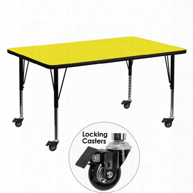 Xu-a3060-rec-yel-h-p-cas-gg Mobile 30'w X 60'l Rectangular Activity Table With 1.25' Thick High Pressure Yellow Laminate Top And Height Adjustable