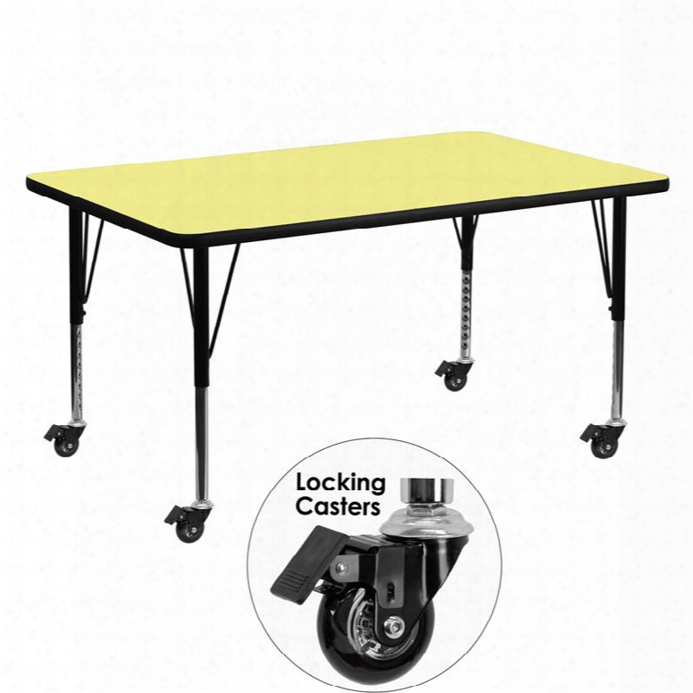 Xu-a3060-rec-yel-t-p-cas-gg Mobile 30'w X 60'l Rectangular Activity Table With Yellow Thermal Fused Laminate Top And Height Adjustable Pre-school