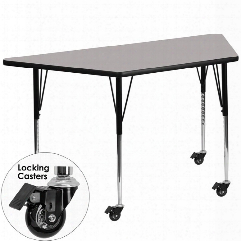 Xu-a3060-trap-gy-h-a-cas-gg Mobile 30'w X 60'l Trapezoid Activity Table With 1.25' Thick High Pressure Grey Laminate Top And Standard Height Adjustable