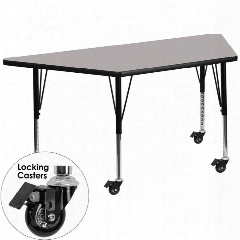 Xu-a3060-trap-gy-h-p-cas-gg Mobiile 30'w X 60'l Trapezoid Activity Table With 1.25' Thick High Pressure Grey Laminate Top And Height Adjustable Pre-school