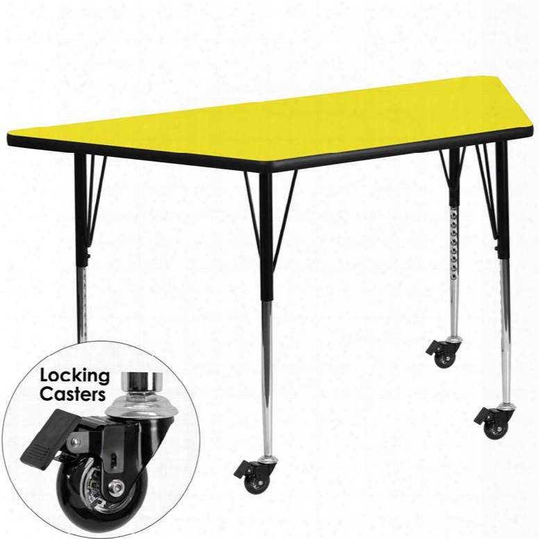 Xu-a3060-trap-yel-h-a-cas-gg Mobile 30'w X 60'l Trapezoid Activity Table With 1.25' Thick High Pressure Yellow Laminate Top And Standard Height Adjustable