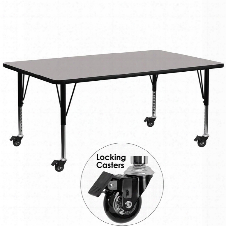 Xu-a3072-rec-gy-h-p-cas-gg Mobile 30'w X 72'l Rectangular Activity Table With 1.25' Thick High Pressure Grey Laminate Top And Height Adjustable Pre-school