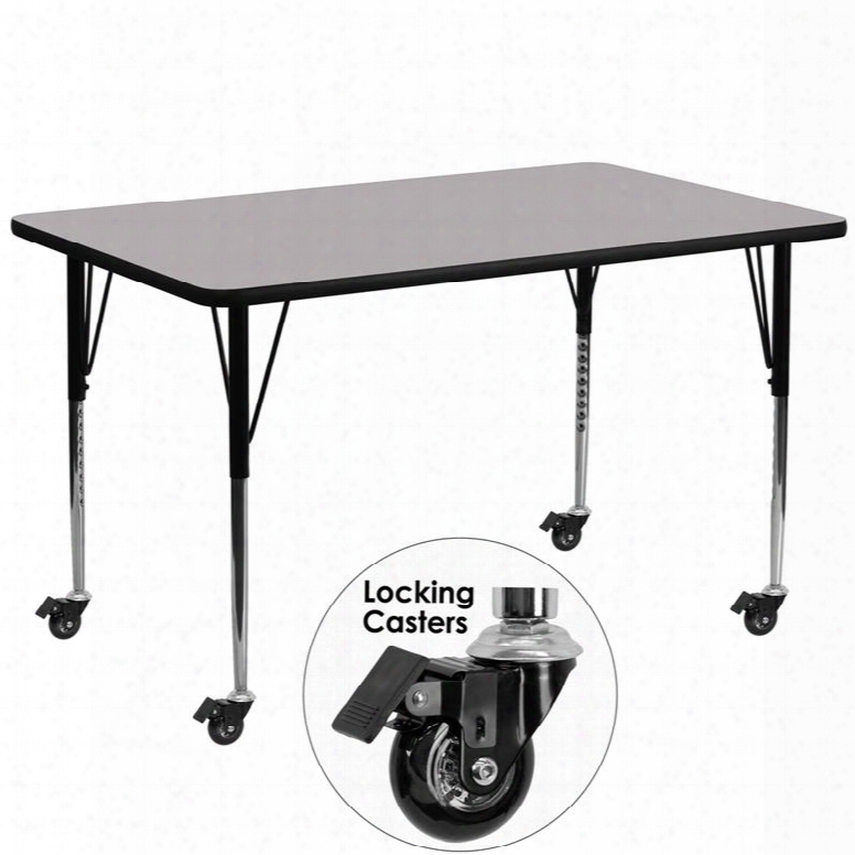 Xu-a3072-rec-gy-t-a-cas-gg Mobile 30'w X 72'l Rectangular Activity Table With Grey Thermal Fused Laminate Top And Standard Height Adjustable